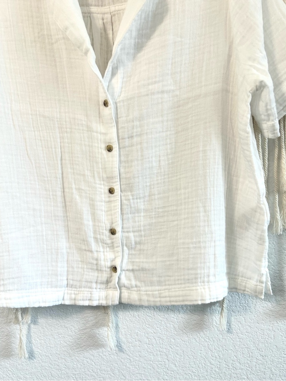 Old navy White Gauze Button Front Collared Lightweight Cotton Short Sleeve Top - Picture 6 of 10